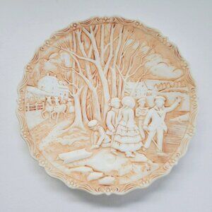 Vintage Fenton Milk Glass Currier & Ives Winter Pastime Plate c.1983 USA Made